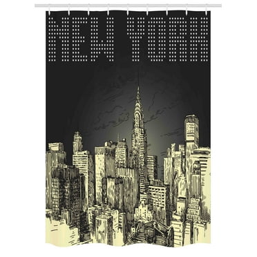New York Stall Shower Curtain, Grunge Pop Art Style Retro NYC Sky with Iconic Empire States Building City Print, Fabric Bathroom Set with Hooks, 54W X 78L Inches, Grey Yellow, by Ambesonne