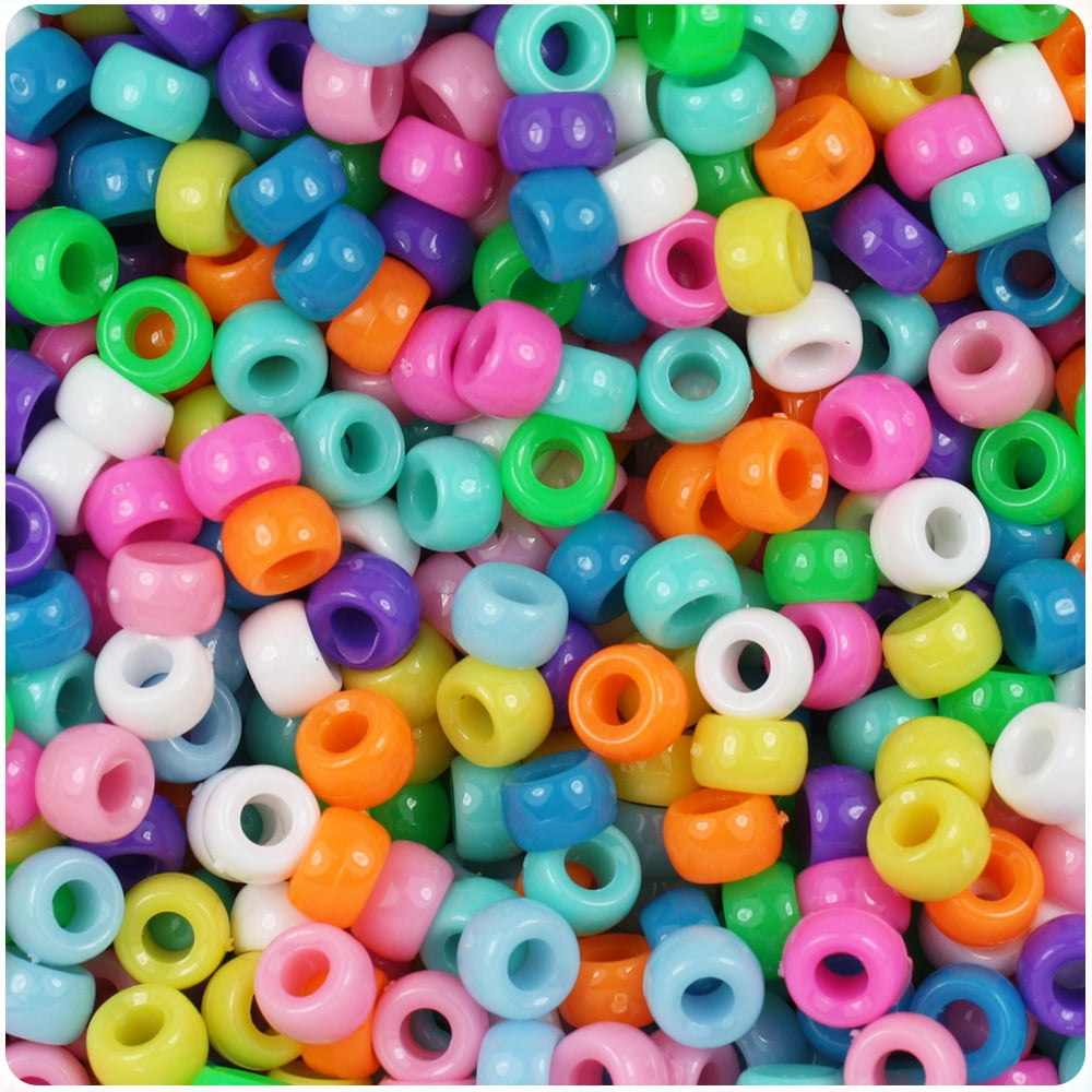 BeadTin Bright Mix Opaque 6.5mm Mini Barrel Pony Beads (1000pcs ...