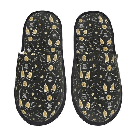 

Qekee Wine Glass Print Furry Slippers for Women and Men House Slipper Funny Bedroom Slippers Indoor -Medium