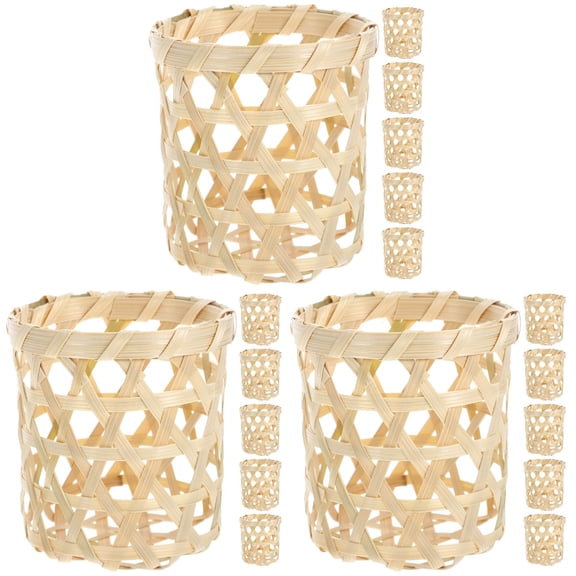 Worgeous 18 pcs  Candle Basket Candle Holder Woven Candlestick Basket Holder Diy Craft Basket