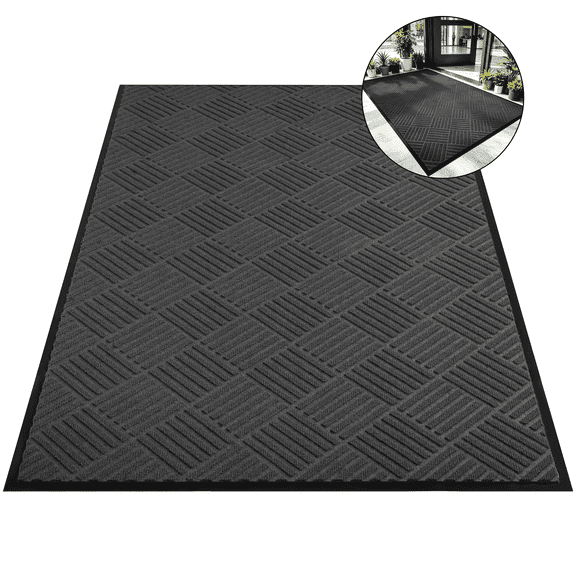 OVYEOFR Entrance Door Mat, 3' x 5' Non-Slip Doormat with Rubber Backing, Indoor Outdoor Entry Rug, Gray
