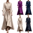 thumbnail image 1 of Mceream Robe à Manches Longues pour Femmes, Décontractée, Grande Taille, Élégante, Col à Revers, Col en V, Évasée, Longue, Style Chemise, Robes Décontractées, Coupe Trapèze, Ample, avec Ceinture, Beige, M, 1 of 6
