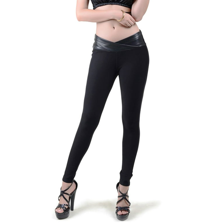 Womens Black Faux Leather Leggings Stretch Sexy High Waisted Slimming  Skinny S