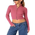 thumbnail image 1 of Ladies‘ Fitted Short Knitted Sweater in Solid Color with Zipper Closure, 1 of 7