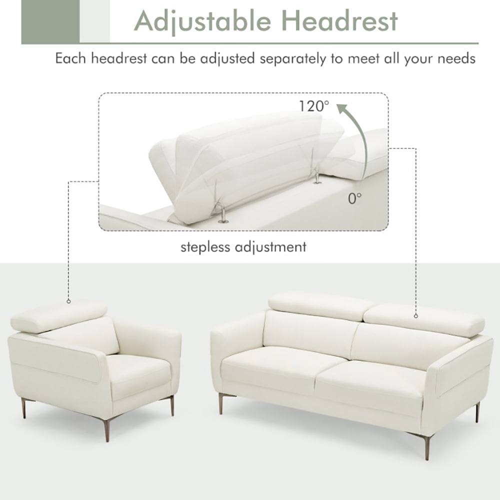 Finihen Sofa Set, Modern Sofa Couch, Modern Couched Sofa set with Adjustable Headrest, for Living Room, Bedroom, White