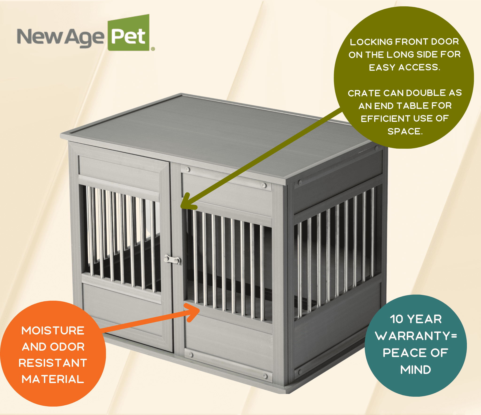 New Age Pet ECOFLEX® Horizon Dog Crate & End Table, Modern Slatted Indoor Dog Kennel