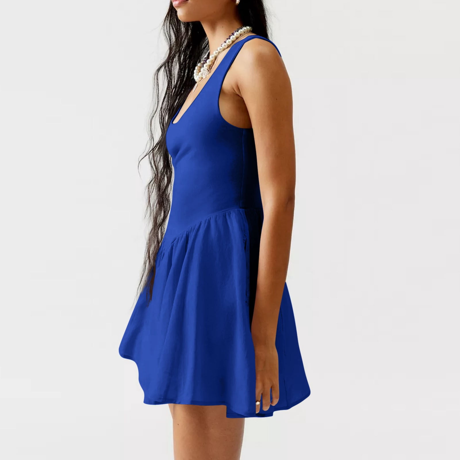 Women's Summer Athletic Tennis Dress with Built in Shorts Square Neck Workout Exercise Active Golf Dresses with Pockets