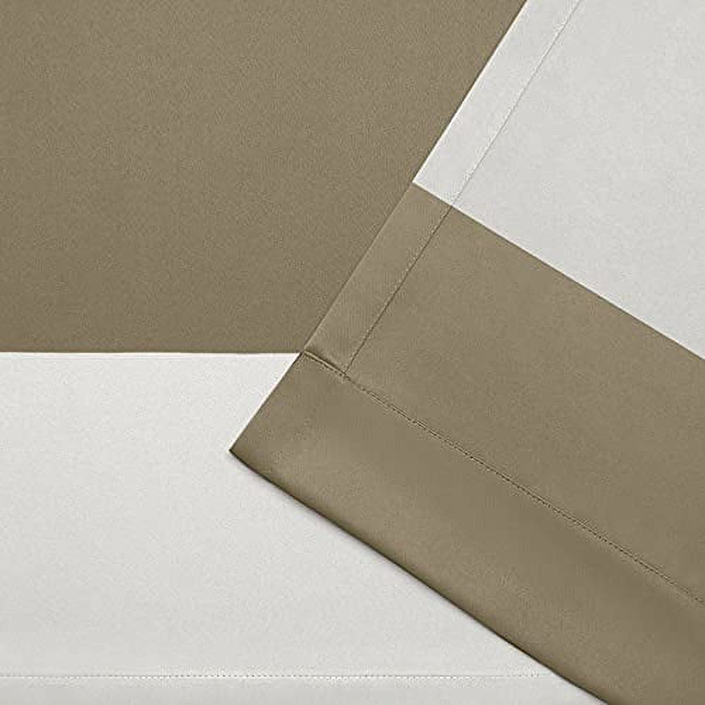 Exclusive Home Sateen Rugby Striped Kids Twill Woven Room Darkening Blackout Grommet Top Curtain Panel Pair, 52"x84", Taupe