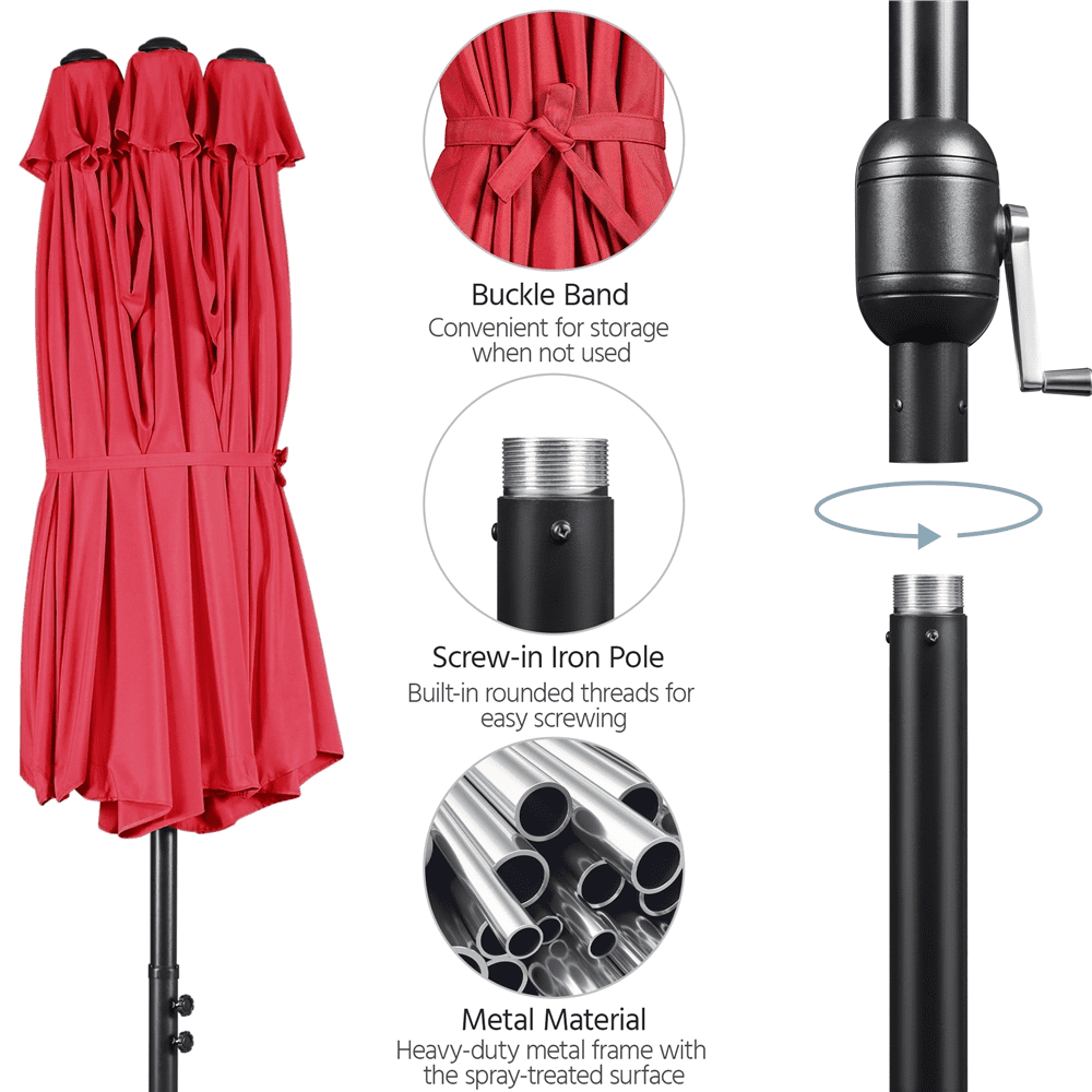 Renwick 15 FT Twin Patio Parasol with Crank Lift, Red