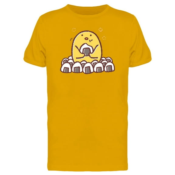 Chicken Eating Onigiris Cartoon T-Shirt Men -Image by Shutterstock, Male Large