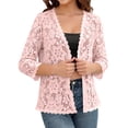 thumbnail image 2 of Women's 3/4 Sleeve Bolero Shrugs Crochet Lace Open Cardigan Pink S, 2 of 4