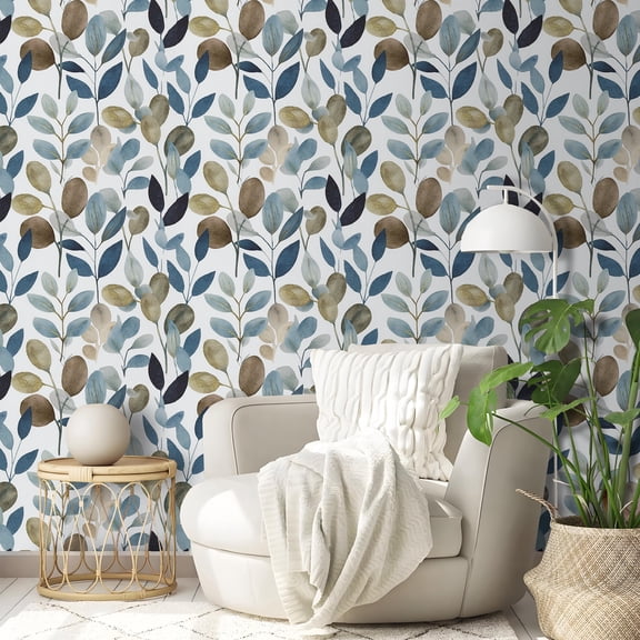 Abyssaly Floral Wallpaper, 17.3" x 393" Leaf-Pattern Peel and Stick Wallpaper Self-Adhesive Removable Contact Paper for Cabinets, Home Decoration, Wall Covering