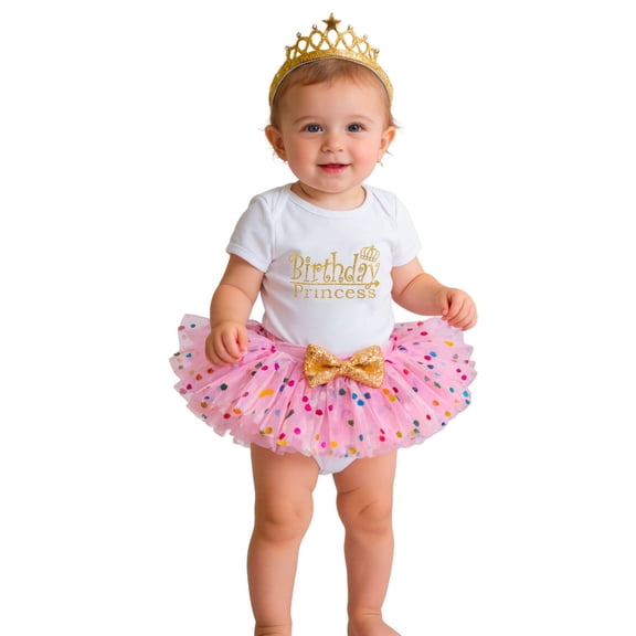 Jamsmile Newborn Girls Sets 1st Birthday Party Outfits Short Sleeve Romper Dress With Headband Infant Girls Princess Clothing