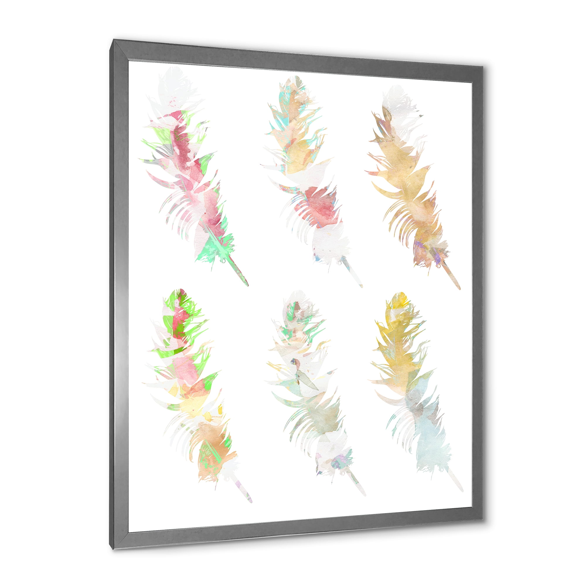 Designart 'Vibrant Boho Art Feather In Rustic Bright Colors' Bohemian & Eclectic Framed Art Print