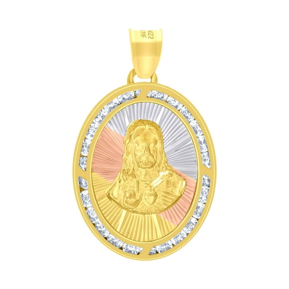 10k 10kt Two-tone Gold Womens Multi-color Baguette Round Cubic-Zirconia Oval Medallion Guadalupe Religious Charm Pendant