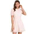 thumbnail image 1 of Vestidos con estampado de corazones para mujer, minivestido con cuello de Peter Pan y gasa de manga corta blanco rojo M, 1 of 6
