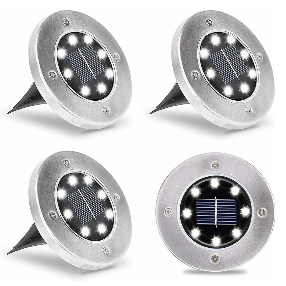 GRNSHTS Solar Ground Lights,4Pack Disk Lights Solar Powered 8 LED