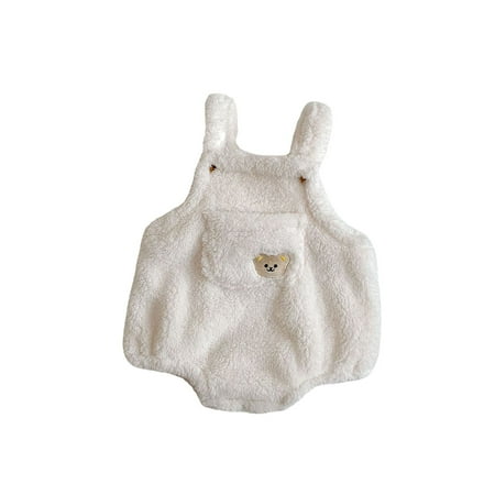 

Newborn Infant Baby Boys Girls Cute Teddy Suspenders One-piece Jumpsuits Rompers Onesie Climbing Suit Spring Autumn Casual Warm Clothing Sleeveless Straps Overall Shorts Back Bodysuit