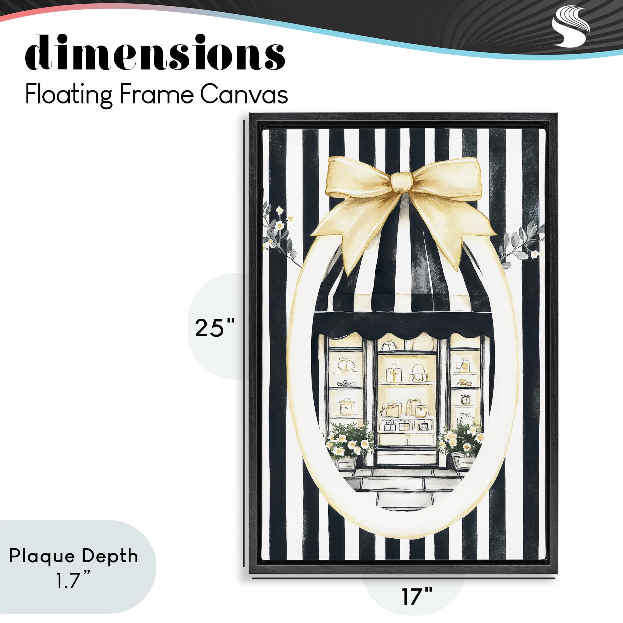 Stupell Industries Maison Striped Boutique Window Black Framed Floater Canvas Wall Art, design by Petal Prints Design