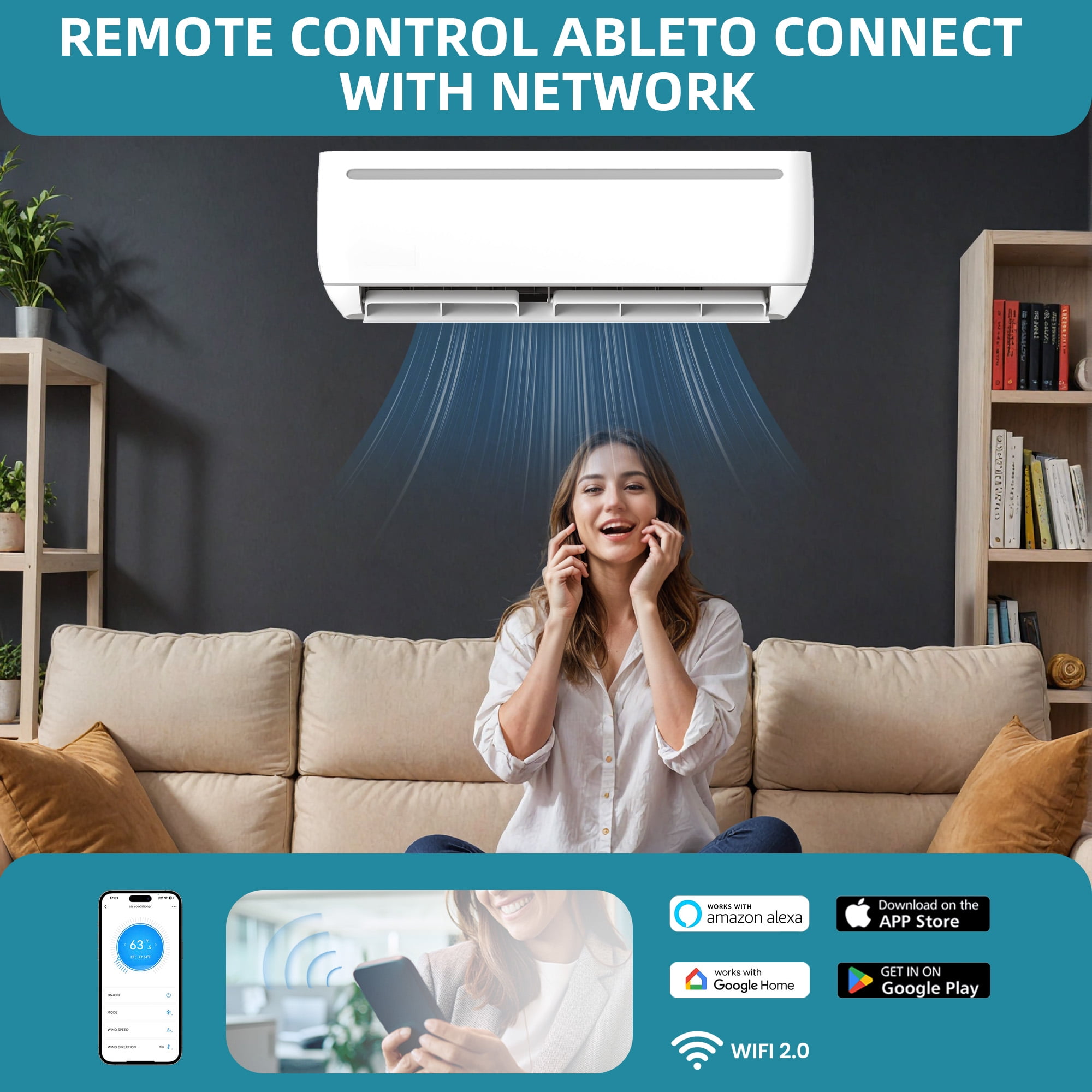 Uforic 24000 BTU Mini Split AC Heat Pump, WiFi, Alexa Compatible, 18.5 SEER2, Cools 1500 sq.ft, 230V