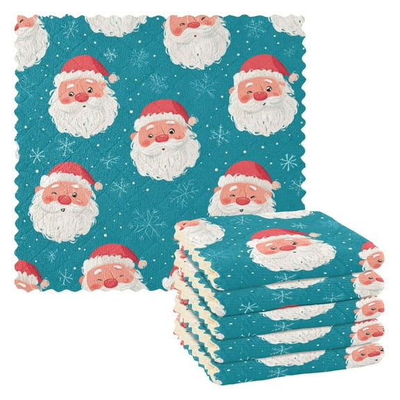 6 Pieces of Kitchen Towels 11x11Inch Kitchen Dish Cloths Kitchen Dish Towels Reuseable Cleaning Cloths Santa Claus Face