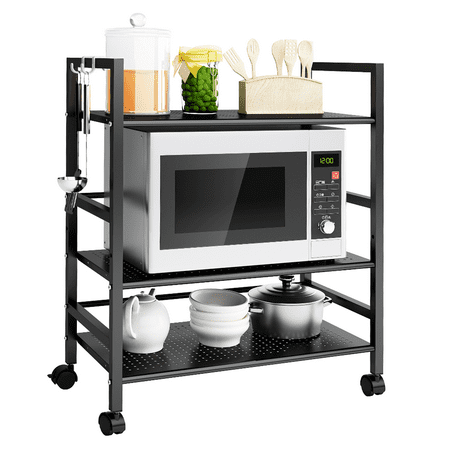 66 Kitchen - LANGRIA Industrial All-Purpose 3 Tier Wire Mesh Rolling Cart for Home Office Organization Kitchen Bathroom Cart Max Load 66 lbs. (Black)