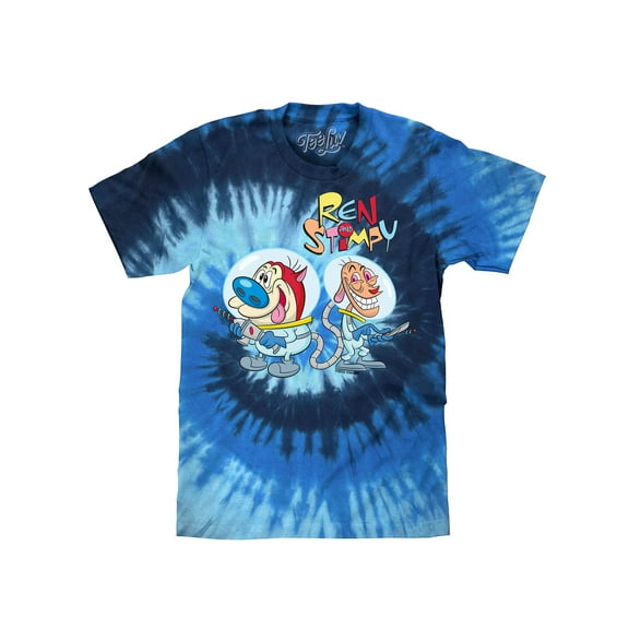 Tee Luv Men's Ren and Stimpy Cartoon Astronauts Tie Dye T-Shirt (S)