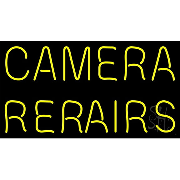 Red Camera Repairs Block LED Neon Sign 20 x 37 - inches, Clear Edge Cut Acrylic Backing, with Dimmer - Bright and Premium built indoor LED Neon Sign for Computer & Electronics store decor.