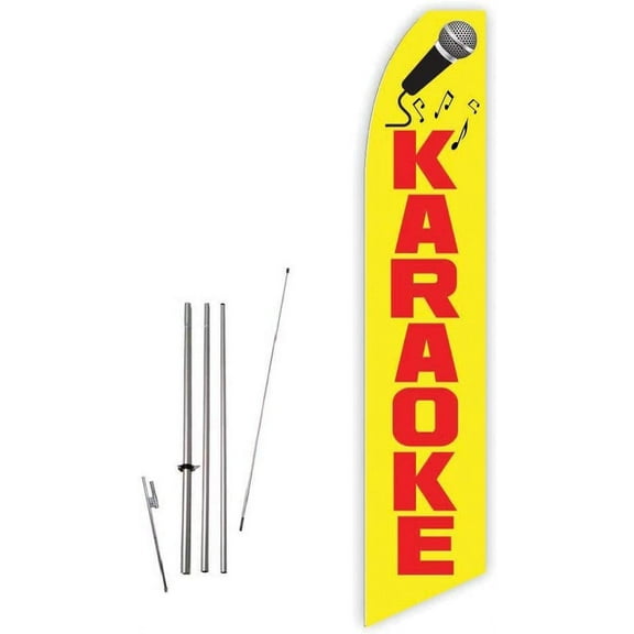 Karaoke Yellow Super Novo Feather Flag - Complete with 15ft Pole Set and Ground Spike
