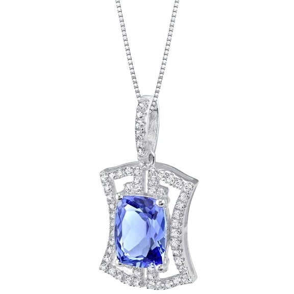 PEORA 3 Carats Simulated Tanzanite Art Deco Pendant Necklace Sterling Silver