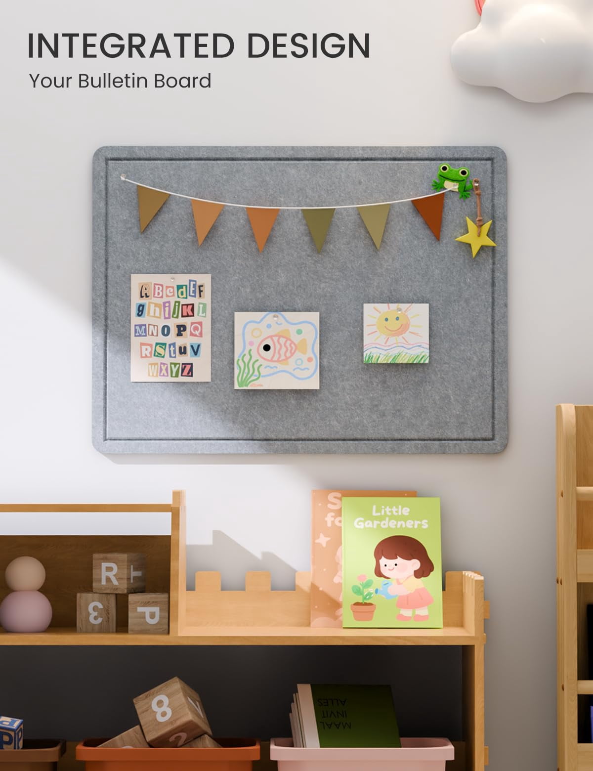 Bulletin Board  23.6" X 17.5" Cork Alternative With 12 Safe Removable Adhesive Tabs Foldable Felt Pin For Home Office Classroom Bedroom Entryway Walls-blue Gray
