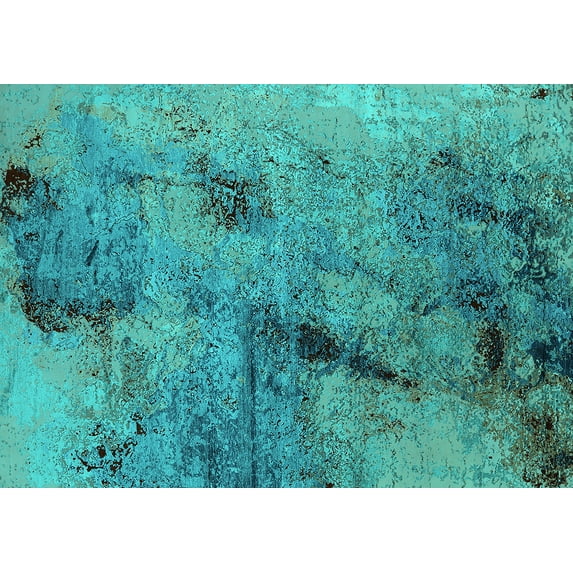 Ahgly Company Machine Washable Indoor Rectangle Oriental Turquoise Blue Industrial Area Rugs, 7' x 10'