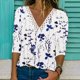 thumbnail image 1 of Puntoco - Blusa de manga larga con encaje estampado a la moda para mujer, tops casuales con cuello en V Puntoco Puntoco-6814, 1 of 5