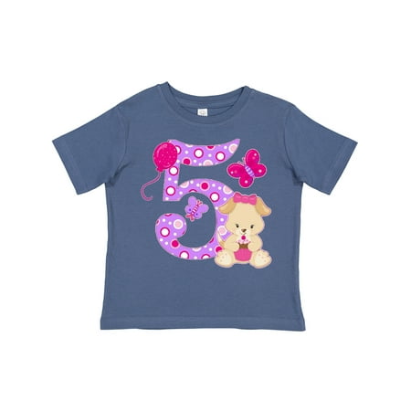 

Inktastic Fifth Birthday with Cute Puppy and Butterflies Gift Toddler Boy or Toddler Girl T-Shirt