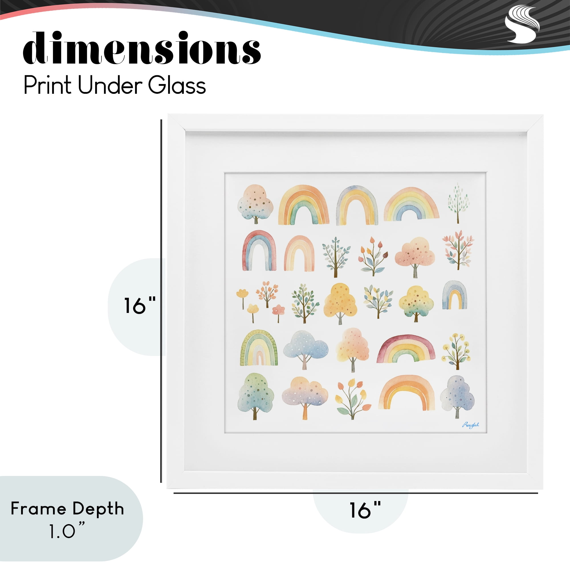Stupell Industries Happy Rainbows & Foliage White Framed Print Under Glass, design by Roozbeh