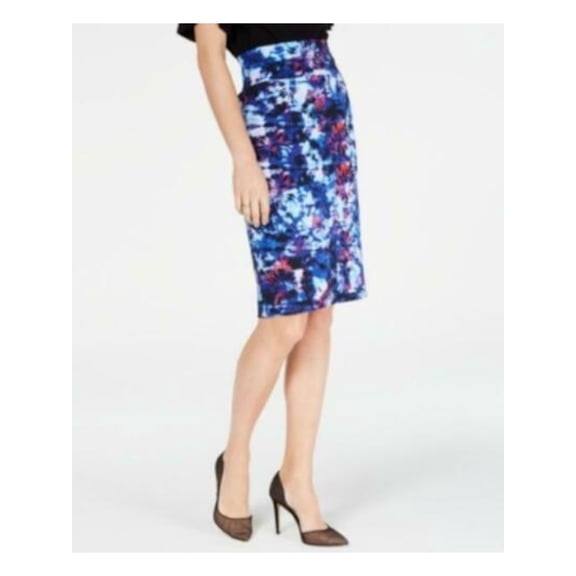 INC Womens Navy Printed Knee Length Pencil Skirt Size: M