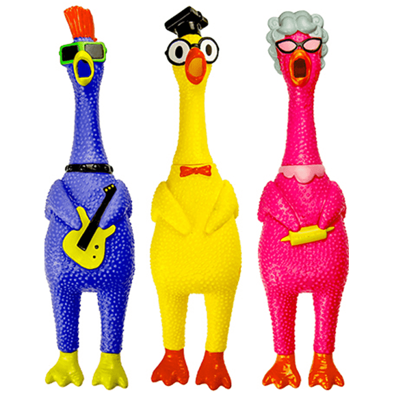 JA-RU Rubber Screaming Chicken Toy 13 inch (3 Units Assorted Sticker) Squeaky Noise Prank W-1704-3