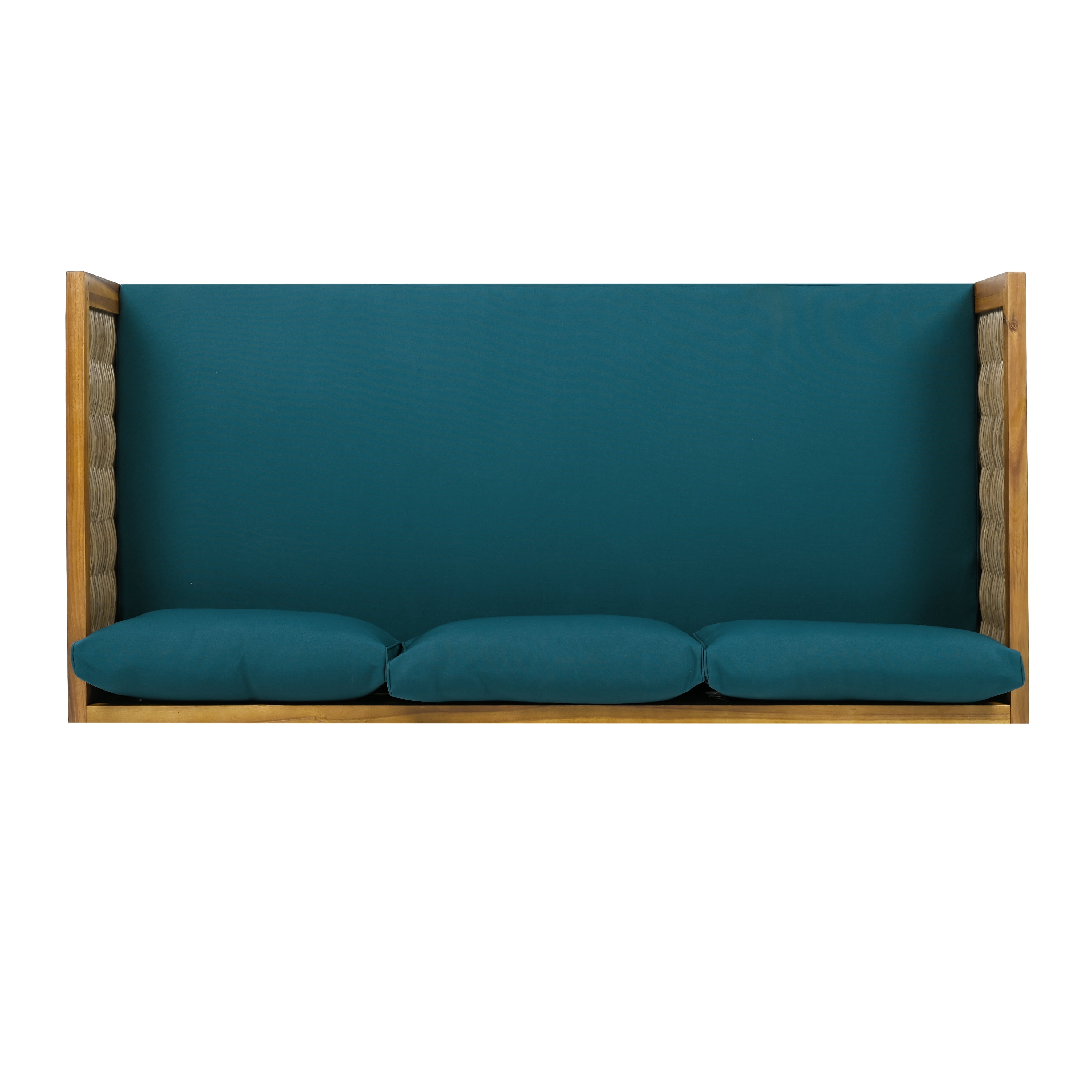 3 Seater Daybed, Outdoor Rattan Arm Daybed for Patio Garden, Teak and Cream