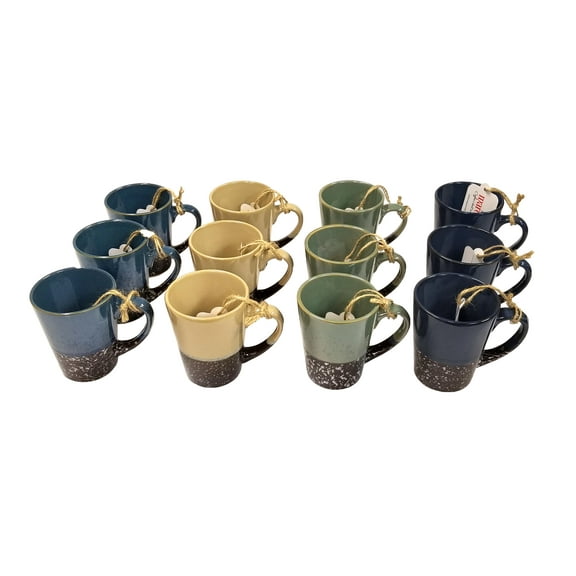 Marcelle Ceramic Coffee Mug, 11 oz, 12 Pack, 4 Assorted Colors