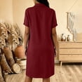thumbnail image 4 of QUNYINEY Faux Cotton Linen Casual Summer Dresses for Women Midi Red Short Sleeve Shirt Dress with Pockets Collared Button Loose Fit Dresses, 4 of 6