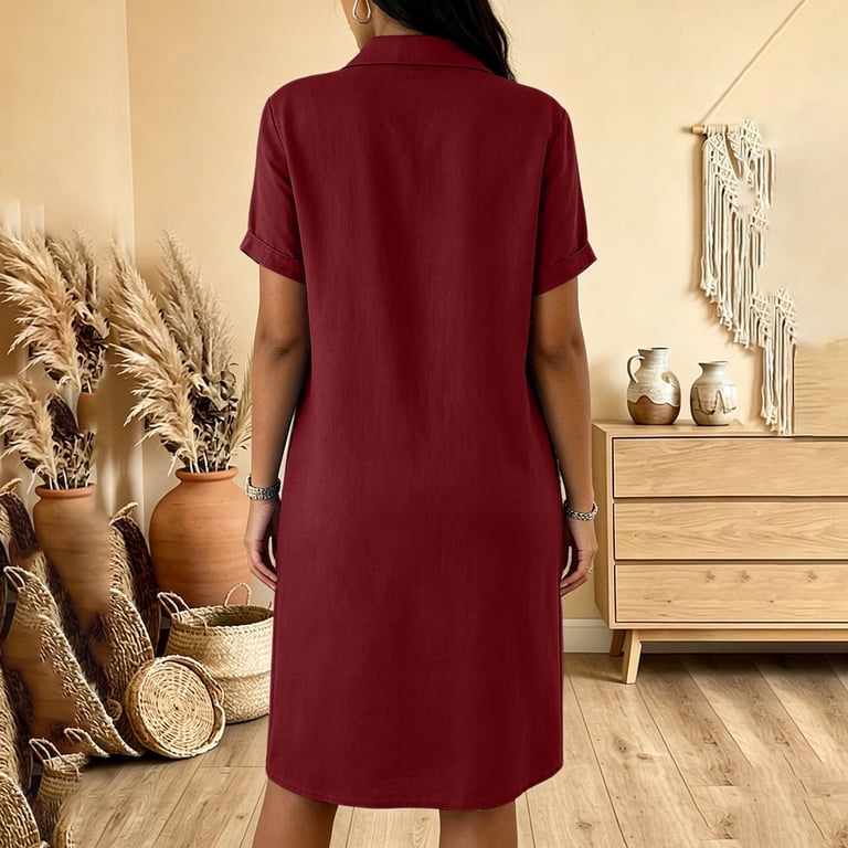 red button down midi dress Red A-Line Pleated Button Midi Dress