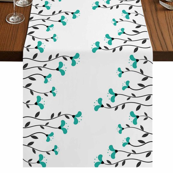 Table Runners 72 Inches Long Dress Scarves, Teal Green Floral Farmhouse Kitchen Table Runner, Coffee Tablerunners, Abstract Botanical Flower Leaf Artwork 16x72 Inch
