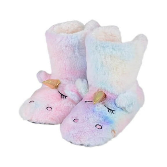 Unicorn Slipper Socks for Women Cozy Warm Lined Fuzzy Socks Slippers Indoor Booties with Non Slip Grippers, Rainbow Tie-Dye S/M