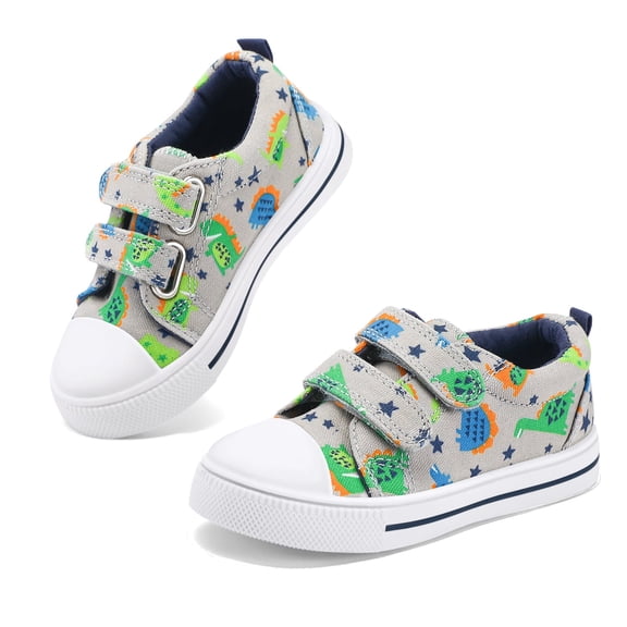 Kushyshoo Kids Canvas Shoes Toddler Boy Gray Dinosaurs Sneakers for School Days Size 12