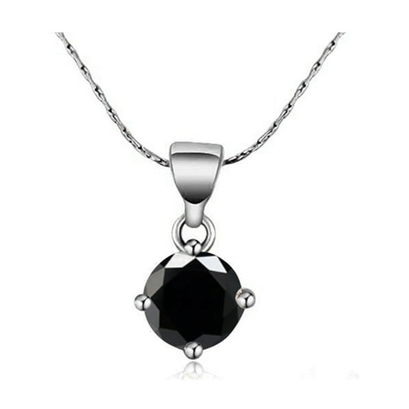 18K White Gold 1 Carat Black Sapphire Round Pendant Necklace, 18 in Cable Chain Plated by Paris Jewelry