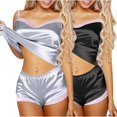 thumbnail image 3 of Blmnix Satin Pajama Women's Pajama Sets Sleepwear Sets Sexy Pajama Set Sweetheart Sleeveless Relaxed Black Cropped Fall Pajamas Women,S, 3 of 4