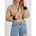 thumbnail image 3 of KelaJuan Women Cropped Puffy Jacket Solid Color Warm Down Jacket Zipper Cardigan for Winter Outwear Streetwear, 3 of 6