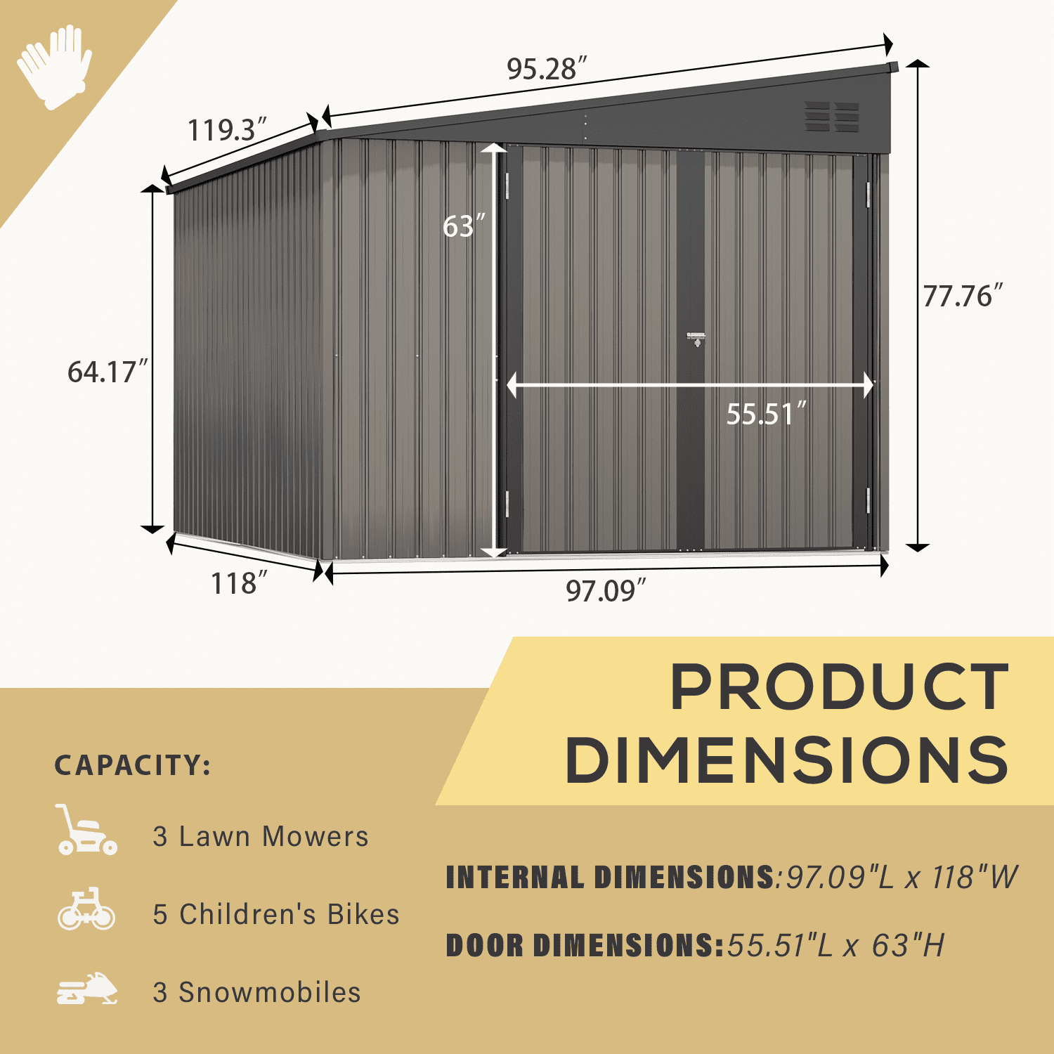 YODOLLA, Outdoor Metal Storage Shed, 8' x 10', Grey - Walmart.com