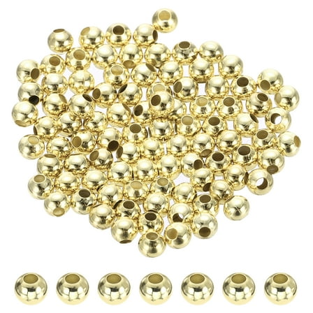 Uxcell 3mm Filled Spacer Beads, 90Pcs 14K Gold Metal Smooth Round Ball Beads for Bracelet Jewelry Making Necklace DIY