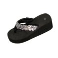 thumbnail image 2 of Avrnliq Womens Silver Sequin Platform Wedge Flip Flops, Comfort Foam Non-Slip Thong Sandals for Beach Casual Indoor Outdoor Wear,Size 37, 2 of 9